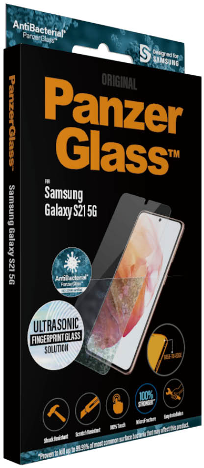 PANZERGLASS Antibacteriële Clear Case Friendly met Ultrasonische Vingerafdruktechnologie voor Samsung Galaxy S21 5G