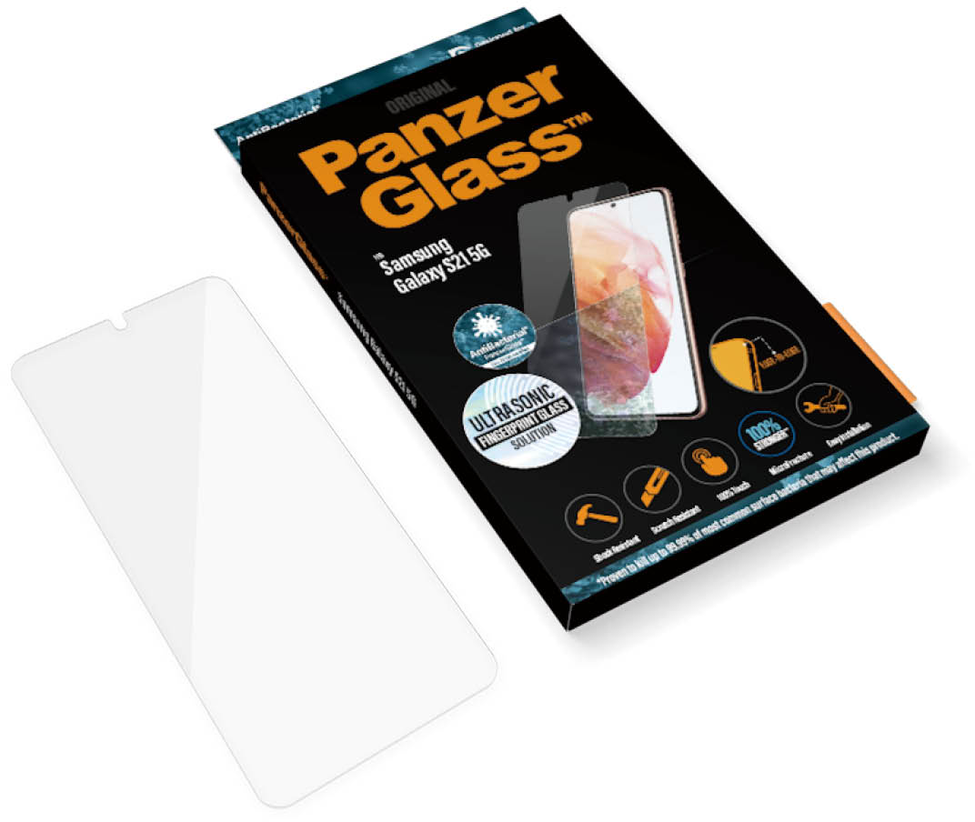 PANZERGLASS Antibacteriële Clear Case Friendly met Ultrasonische Vingerafdruktechnologie voor Samsung Galaxy S21 5G
