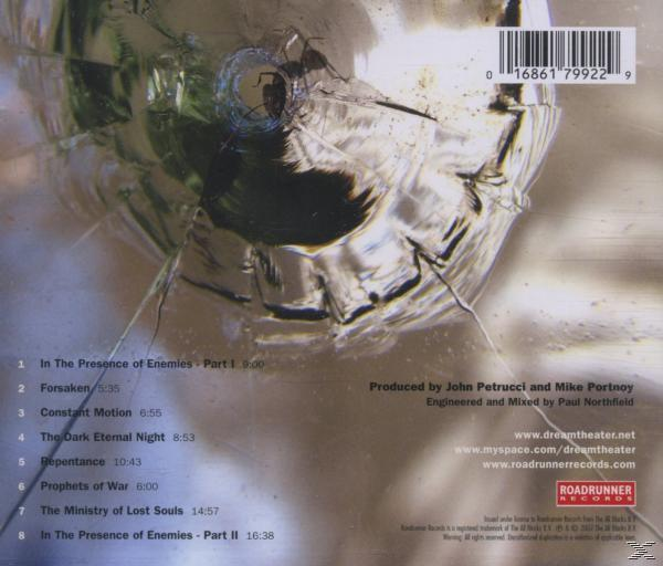 CD tok hátlapja repedésekkel, számlistával és Dream Theater logóval. Roadrunner.