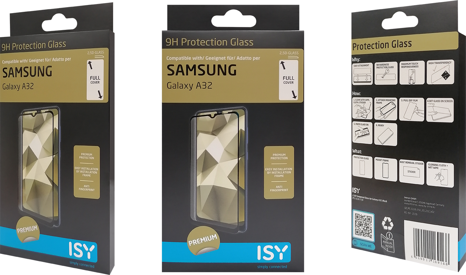 Drie telefoon screenprotector dozen. Eén heeft een screenprotector.