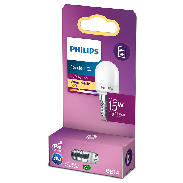 Philips LED izzó a csomagolásban. A villanykörte fehér, és E14-es foglalattal rendelkezik.