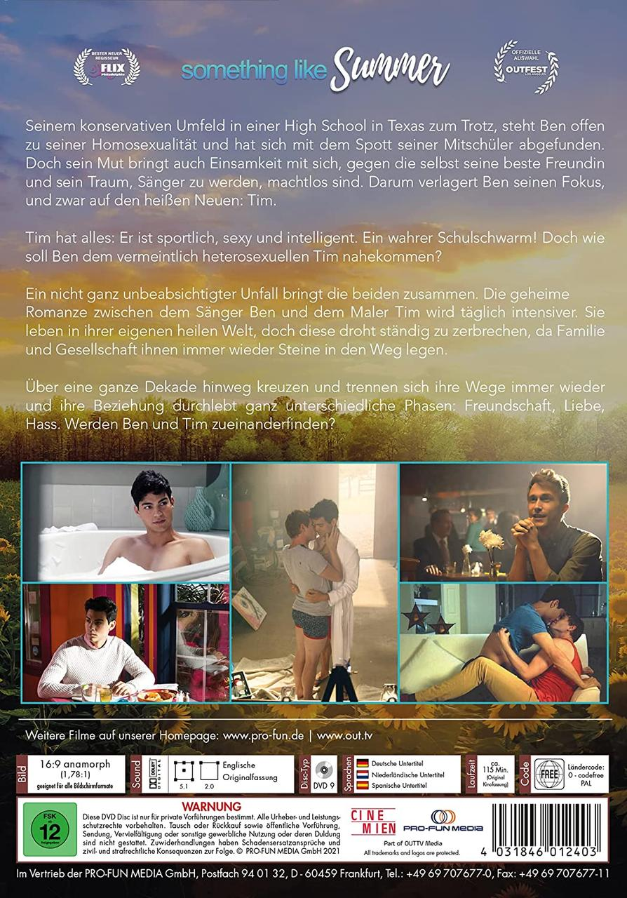 DVD-Cover für 'Something Like Summer', mit Bildern des Casts, einer Zusammenfassung und dem Titel.