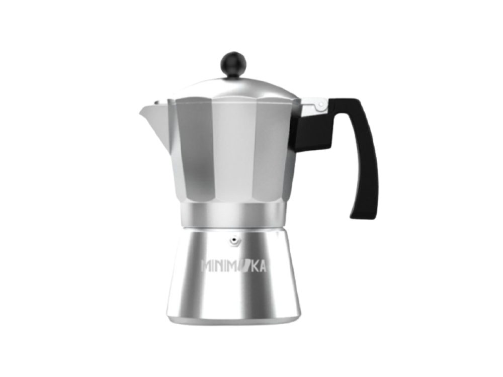 Cafetera Tradicional Taurus 984077000 minimoka 3 tazas filtro de acero inoxidable plata italiana base y mango seguridad cierre silicona para mayor apta vitro