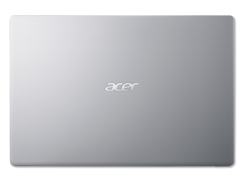 Vista superior de un portátil plateado con el logotipo 'acer' en el centro.