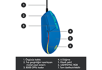 LOGITECH G G203 Lightsync RGB Aydınlatmalı 8000 DPI Kablolu Oyuncu Mouse - Mavi_1