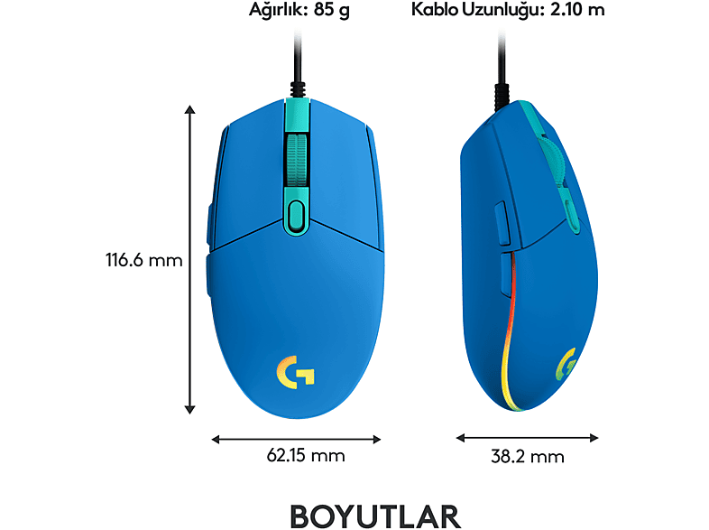 LOGITECH G G203 Lightsync RGB Aydınlatmalı 8000 DPI Kablolu Oyuncu Mouse - Mavi_2