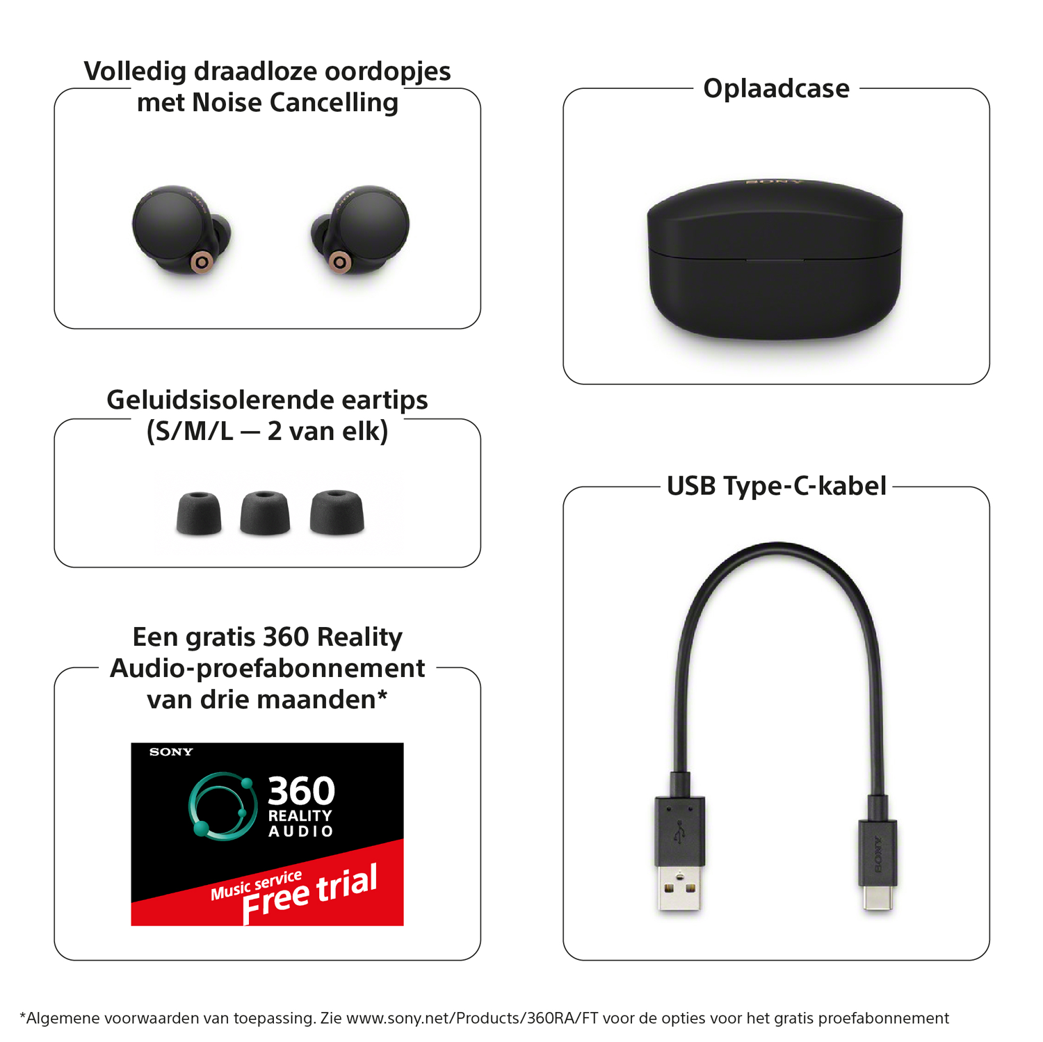 SONY WF-1000XM4 - Draadloze oordopjes met Noise Cancelling - Zwart In-ear Volledig draadloze oordopjes Met Noise-cancelling Zwart