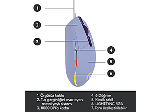 LOGITECH G G203 LIGHTSYNC RGB Aydınlatmalı 8000 DPI Kablolu Oyuncu Mouse - Lila_1