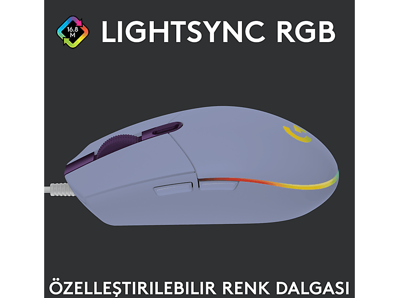 LOGITECH G G203 LIGHTSYNC RGB Aydınlatmalı 8000 DPI Kablolu Oyuncu Mouse - Lila_2