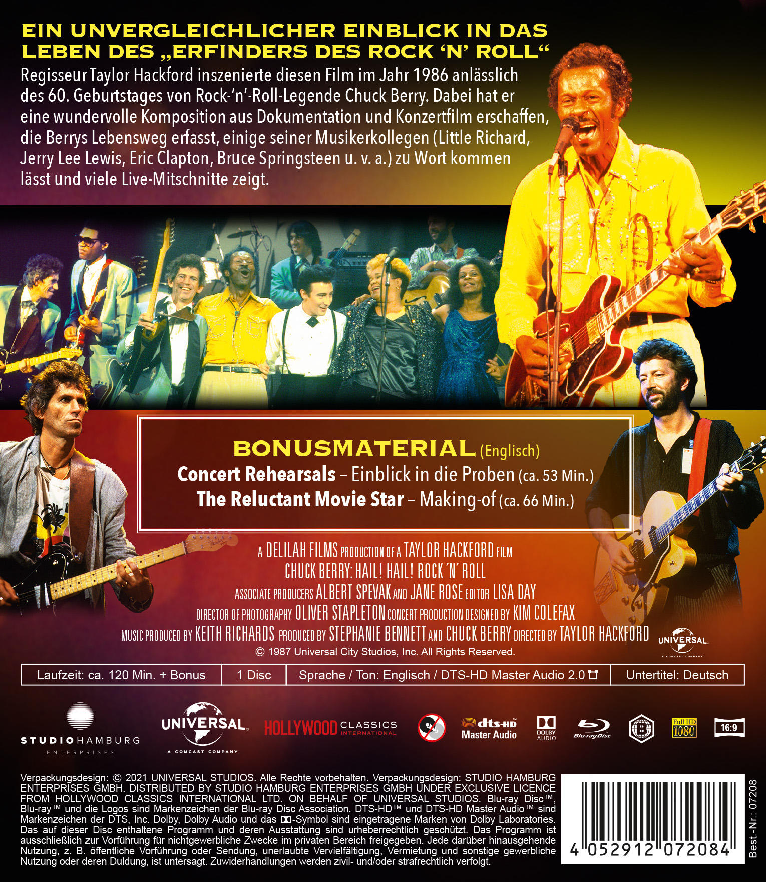 DVD-Cover der Chuck Berry-Dokumentation. Chuck Berry tritt auf der Bühne auf. Text und Logos sind sichtbar.