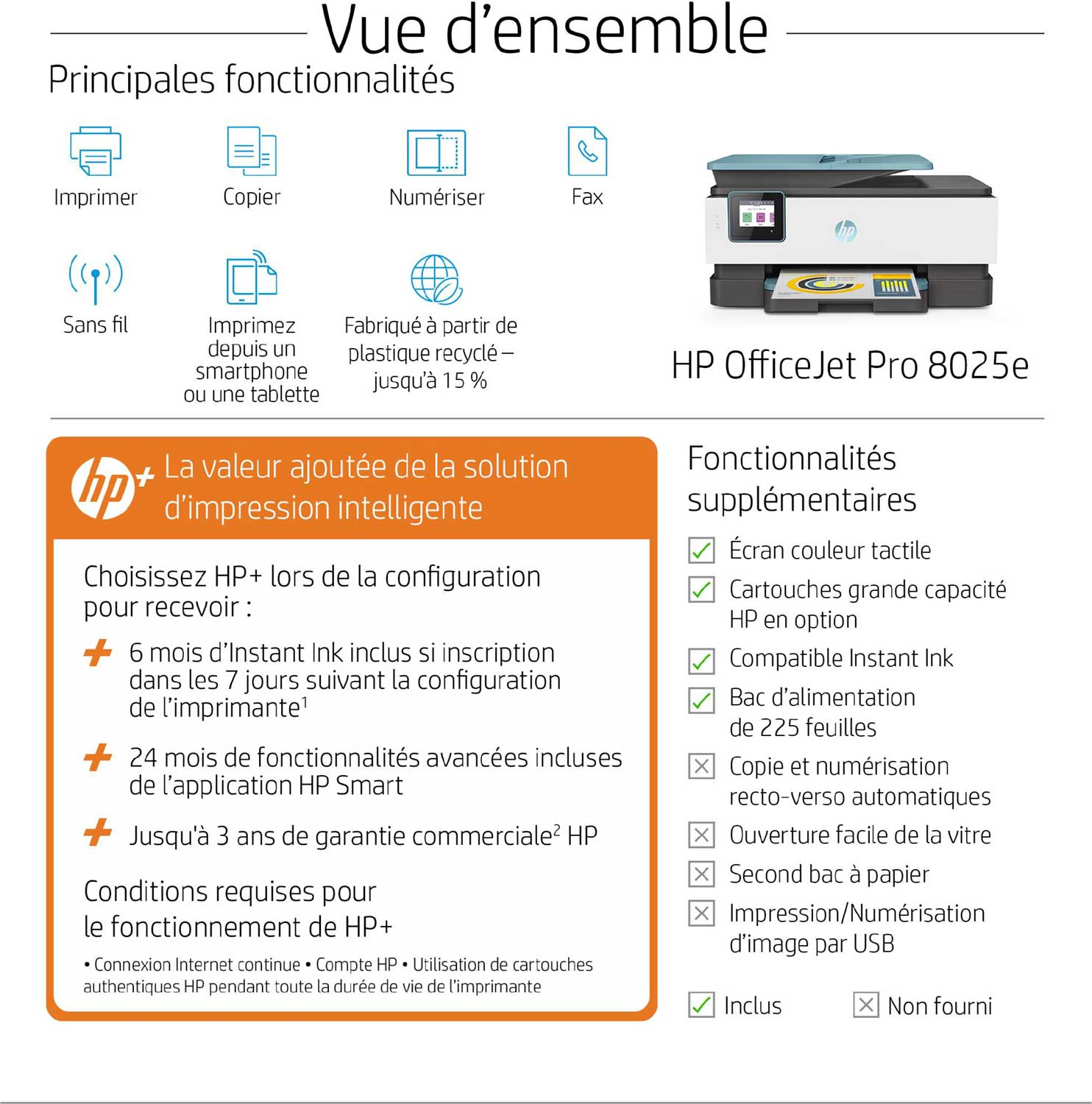 HP Officejet Pro 8025e - Printen, kopiëren en scannen - Inkt - HP+ geschikt - Incl. 6 maanden Instant Ink (229W9B) All-in-one printer