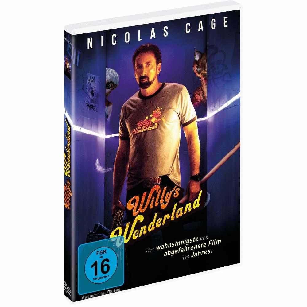 DVD-Cover für 'Willy's Wonderland' mit Nicolas Cage und Filmtitel.