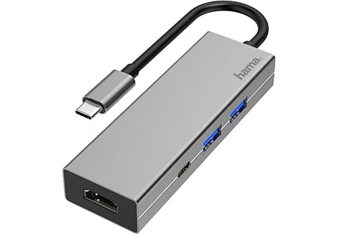 Hub USB  Hama 00200107, 2x USB-A, 1x USB-C, 1x HDMI, 5000 Mbit/s, 4K, Gris