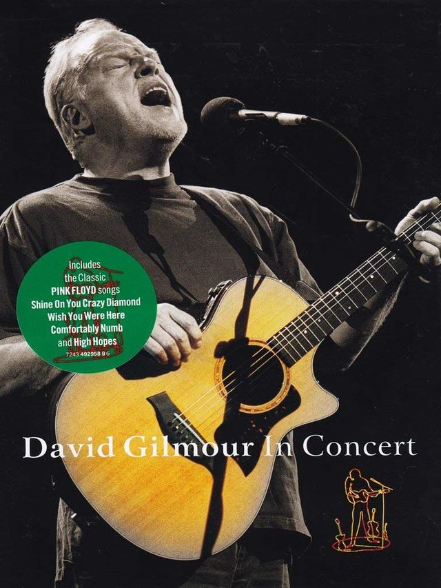 David Gilmour In Concert album borítója David Gilmour gitározásával és szöveggel.