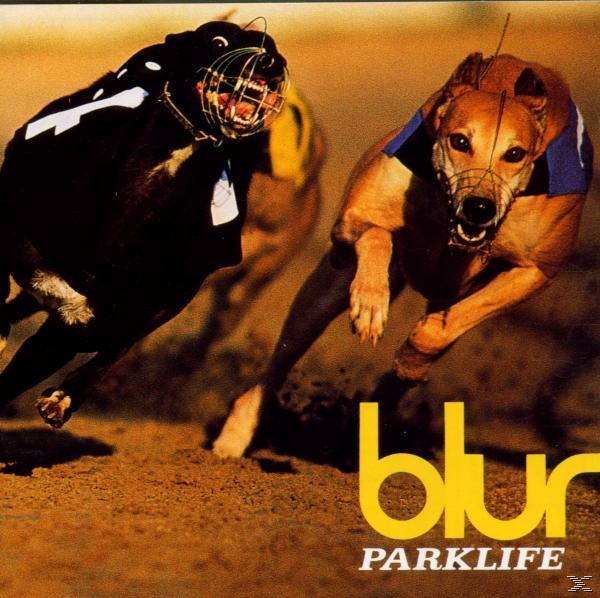 Blur album borító: két agár versenyez, egy fekete, egy barna, homályos háttér.