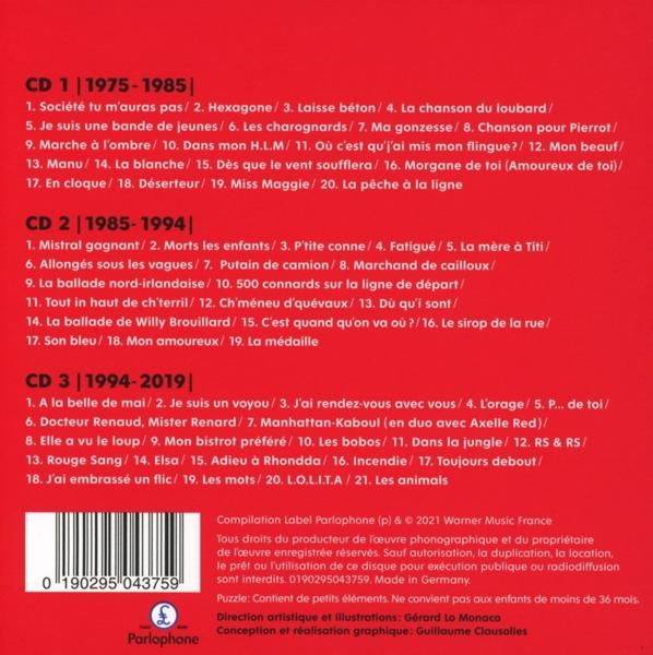 CD mit Titelliste auf Französisch, mit drei verschiedenen CD-Labels. Weißer Hintergrund.