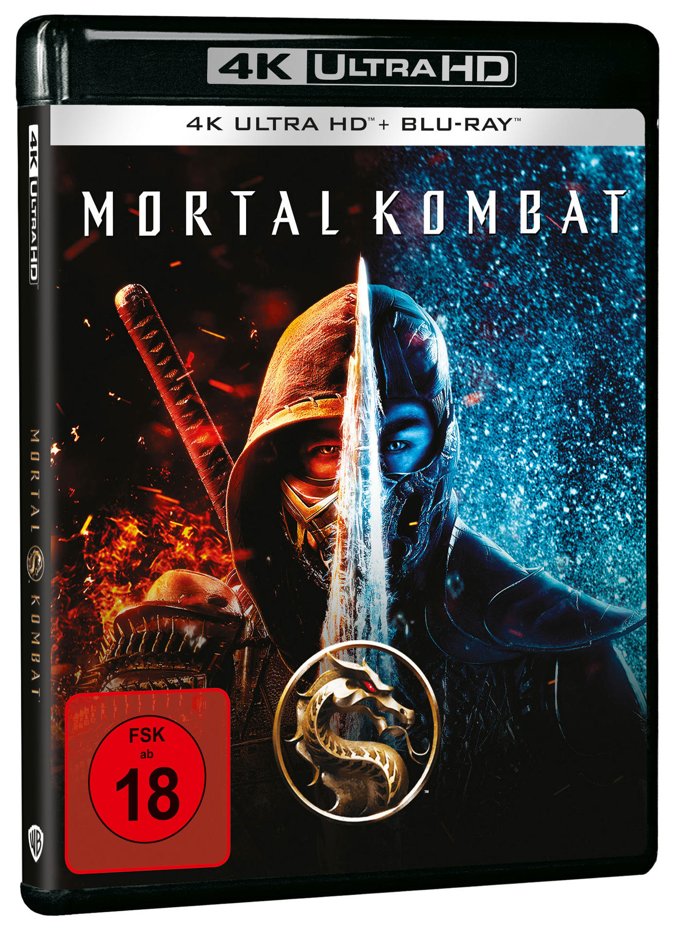 Mortal Kombat 4K Ultra HD Blu-ray Box. Das Cover zeigt einen Krieger mit einem Schwert.