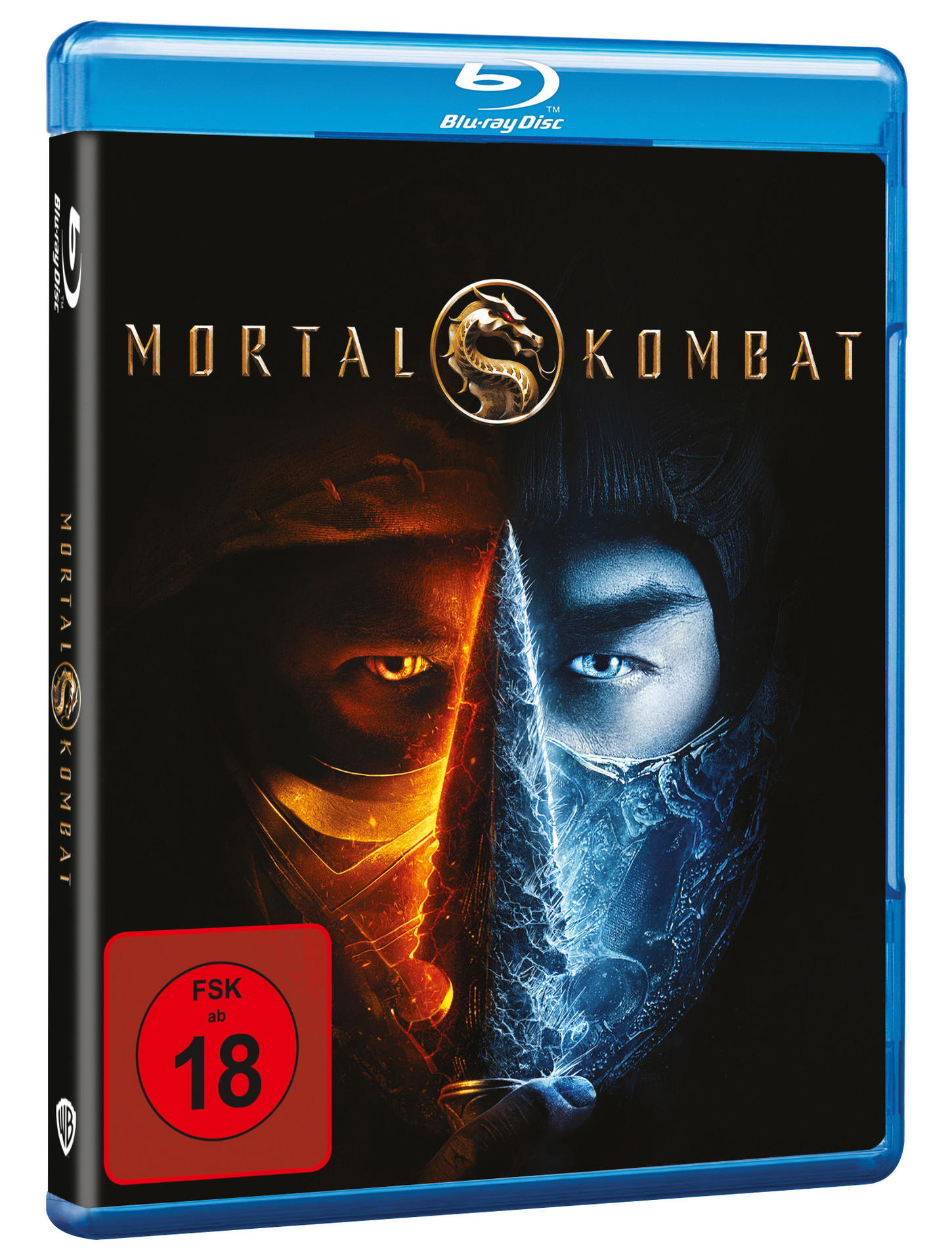 Blu-ray-Disc-Cover des Films Mortal Kombat. Das Cover zeigt zwei Charaktere, einen mit Feuer und einen mit Eis.