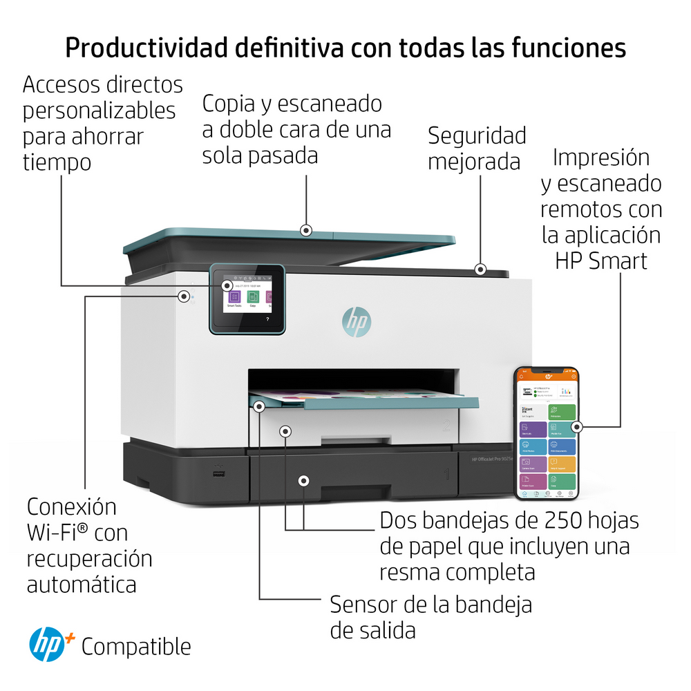 Impresora multifunción - HP OfficeJet Pro 9025e, Color, Wifi, 20 ppm, 6 meses de impresión Instant Ink con HP+