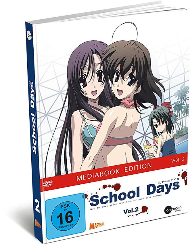 DVD-Cover von School Days Vol. 2. Zwei Mädchen stehen zusammen. Anime-Artwork.