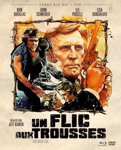Affiche de film en français. Le titre est Un Flic Aux Trousse. Avec Kirk Douglas et d'autres acteurs.