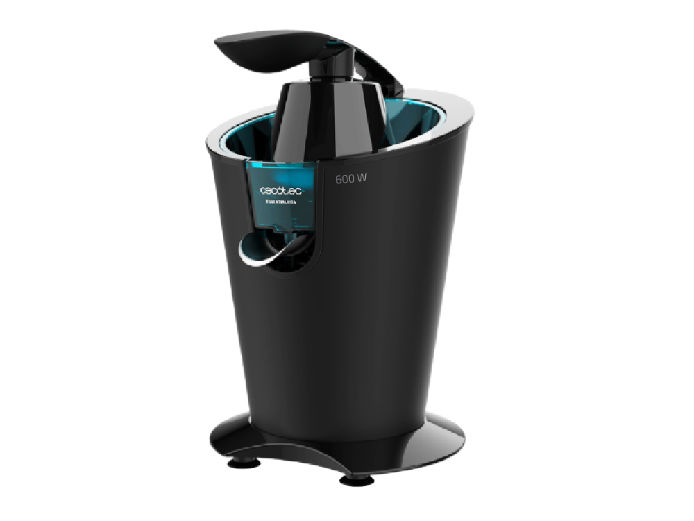 Exprimidor Cecotec Essentialvita powerfresh 600 black w brazo 2 conos cuerpo soft touch negro filtro acero inoxidable desmontables boquilla antigoteo 600w