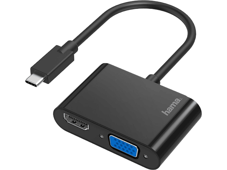 Adaptador - Hama 002003130000, USB-C, HDMI, VGA, 4K, Negro