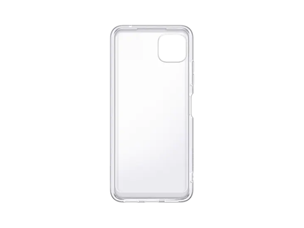 Funda transparente para teléfono sobre fondo negro, forma rectangular.