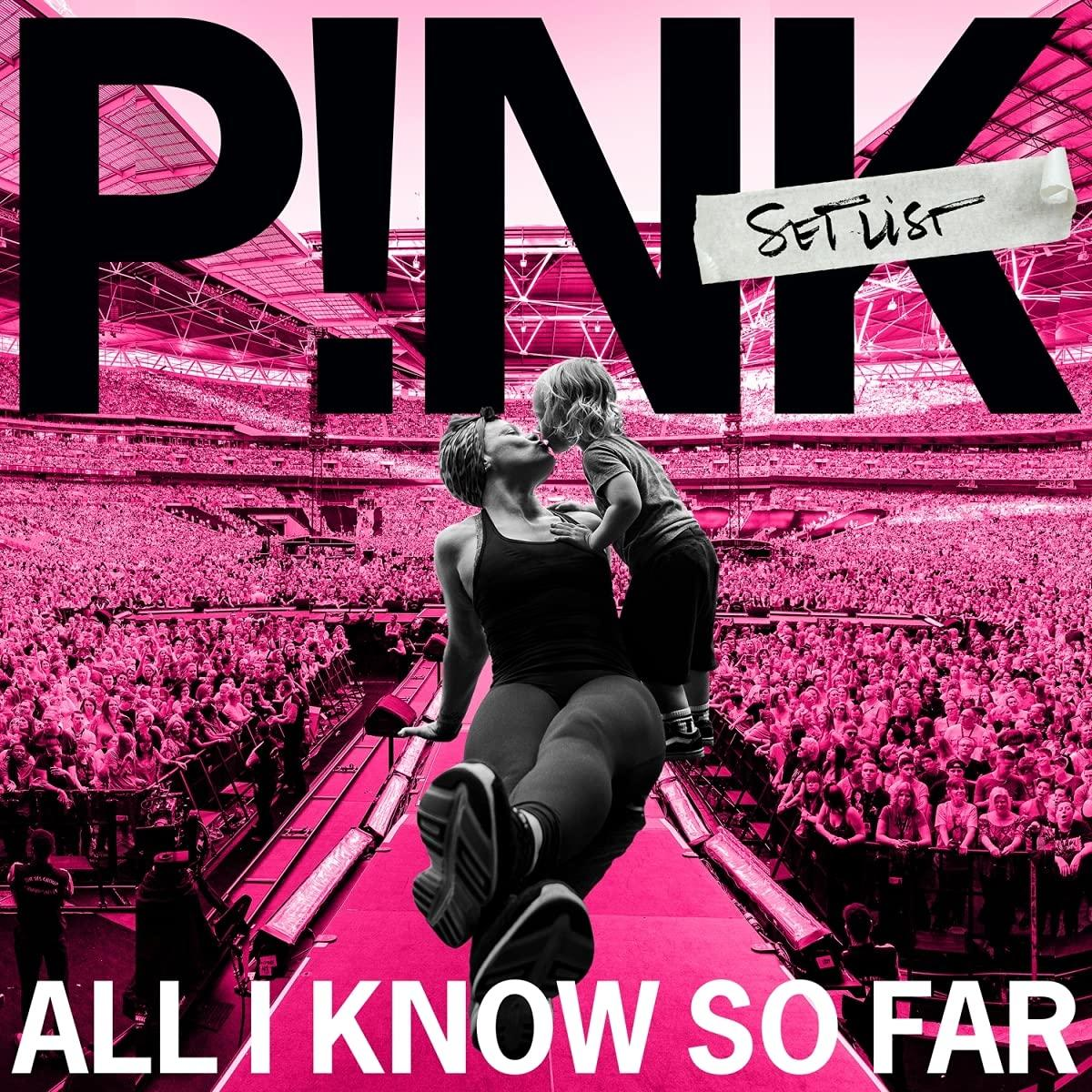 A Pink All I Know So Far című albumának borítója. Pink a gyermekével. A háttér egy rózsaszín stadion.