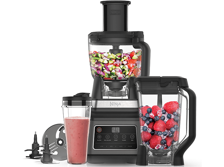Ninja BN800EU 3-in-1-Küchenmaschine mit Auto-iQ Küchenmaschine Schwarz/Silber (1200 Watt)