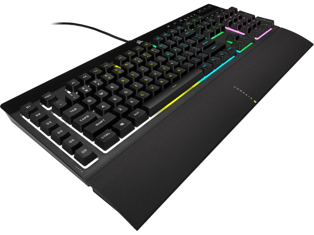 Teclado negro con acentos de luz de colores.
