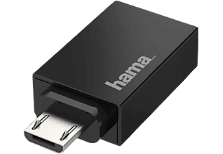 Adaptador USB - Hama 00200307, OTG, Micro-USB Plug, USB Socket, USB 2.0, 480 Mbit/s, Negro