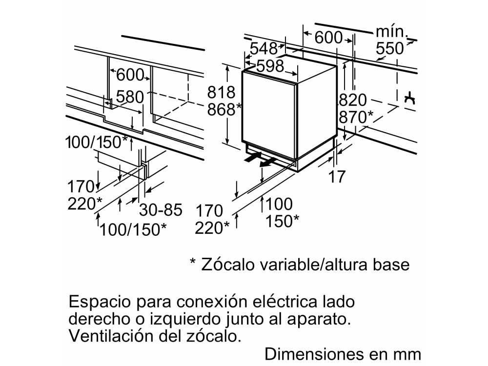 Table Top - Siemens iQ500 KU15RADF0, 137 l, Cíclico, 82 cm, Patas regulables, Iluminación LED, Blanco