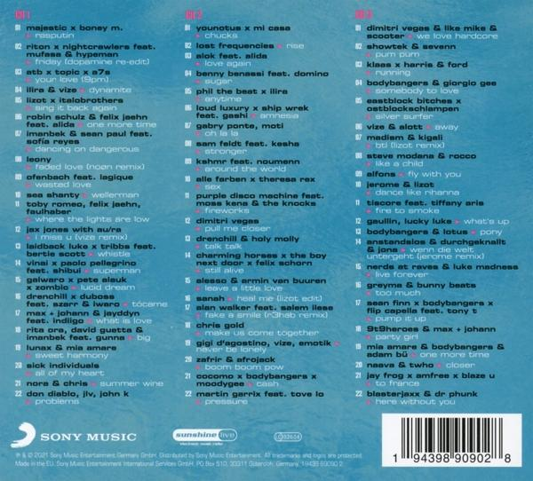 Ein Musikalbumcover mit vielen Songtiteln und Künstlerinformationen.