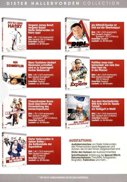 DVD-Cover der Dieter Hallervorden Collection. Verschiedene Filmtitel werden angezeigt.