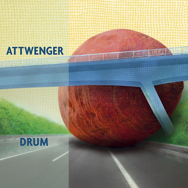 Illustration einer Rübe mit brückenartigen Linien und Text, 'ATTWENGER' und 'DRUM' auf beiden Seiten.