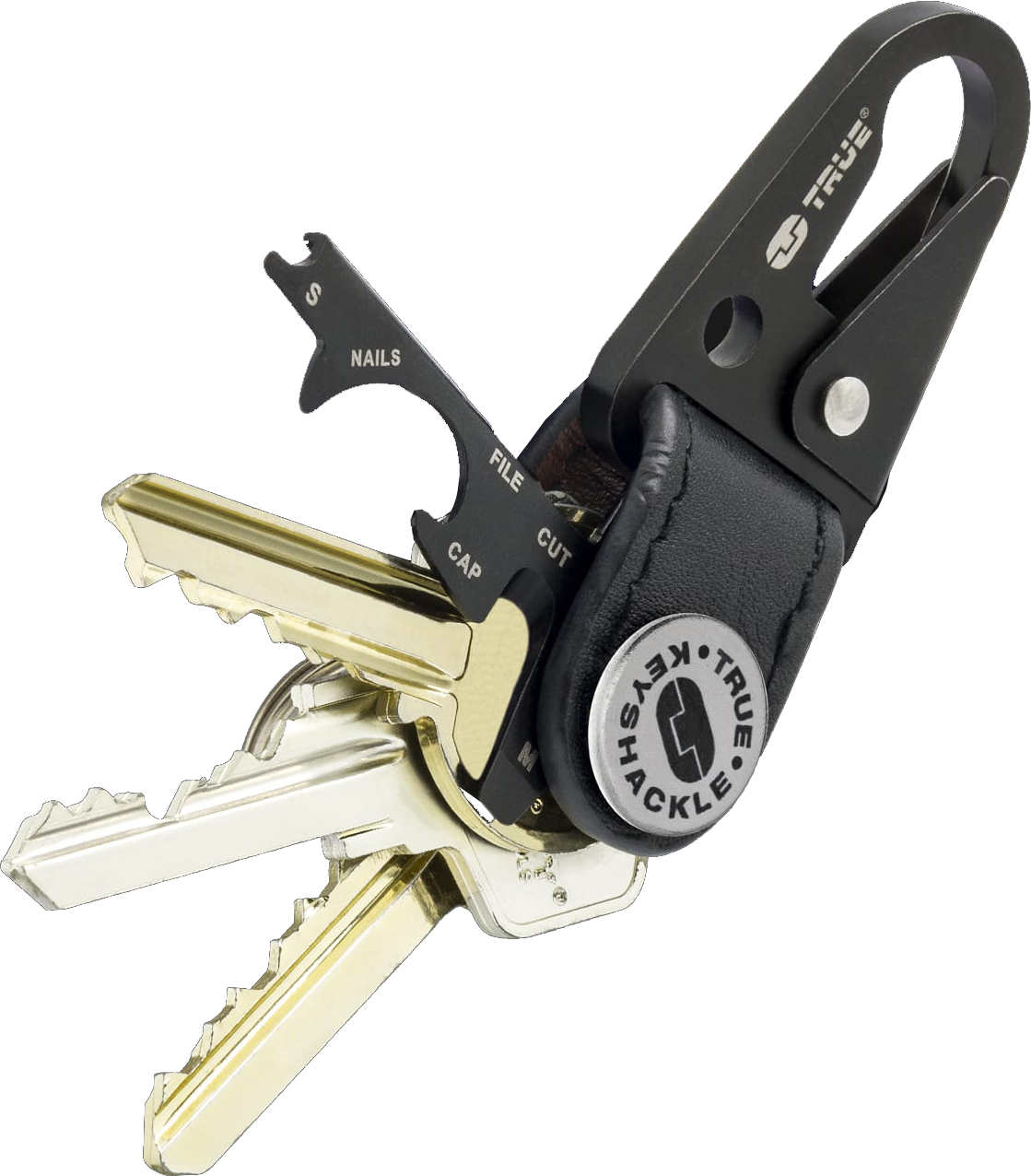 TRUE UTILITY Keyshackle karabineres bőr kulcstartó és multifunkciós szerszám (TU921)