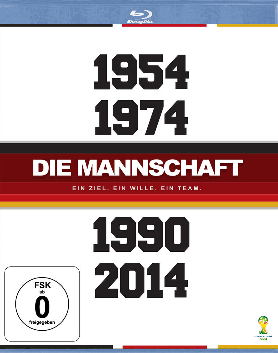 DVD-Cover mit den Zahlen 1954, 1974, 1990 und 2014. Der Titel lautet 'Die Mannschaft'.