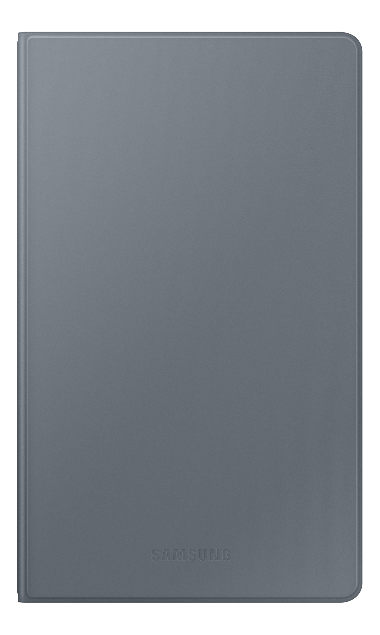 Un étui de tablette Samsung gris, fermé et uni.