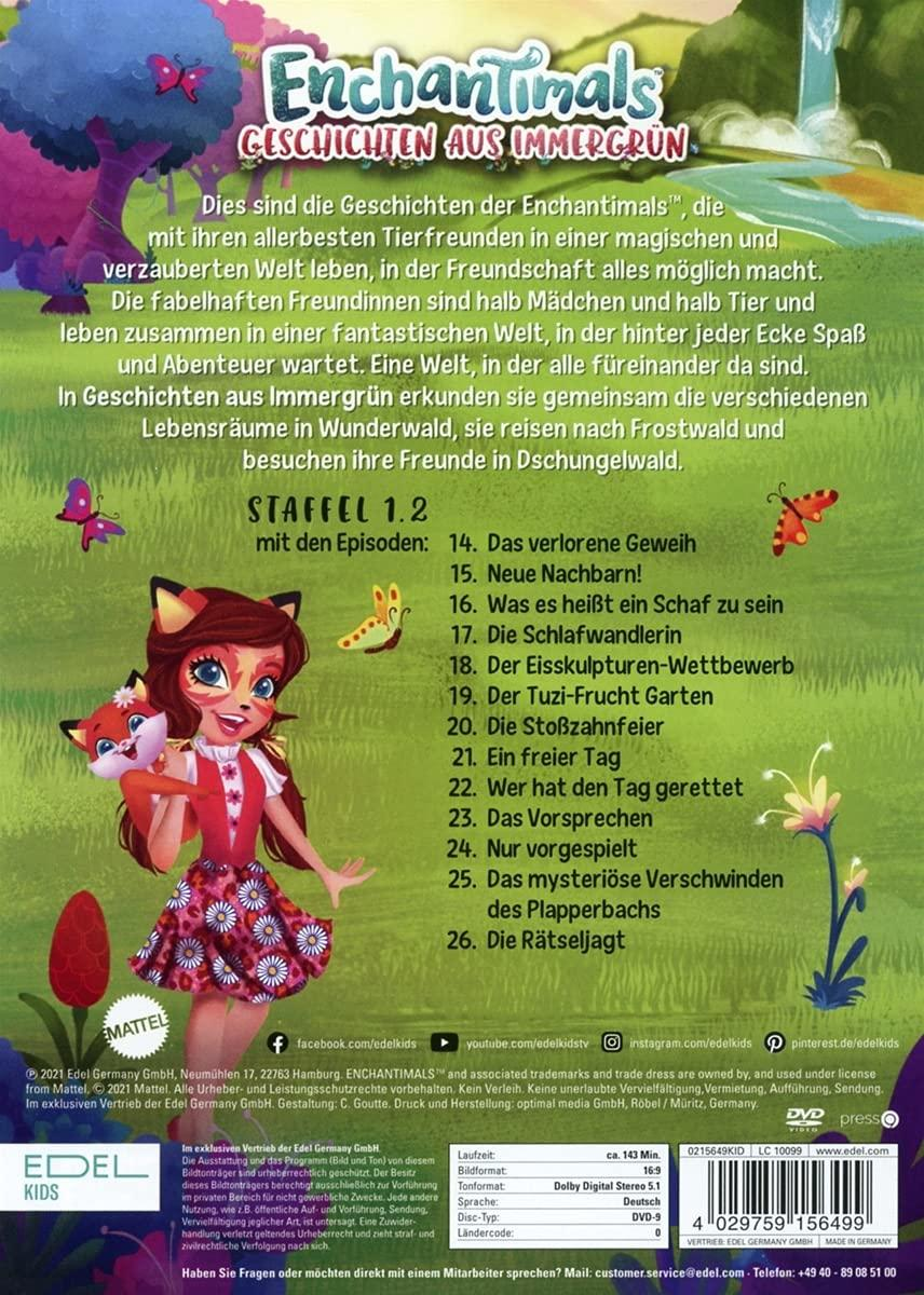 DVD-Cover mit einem Cartoon-Mädchen in einem roten Kleid und zwei fuchsartigen Kreaturen.