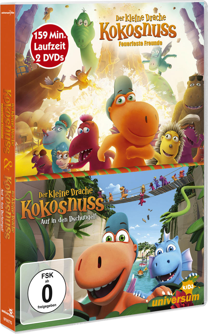 DVD-Hülle mit zwei Zeichentrick-Drachenfilmen, bunte Illustrationen auf dem Cover.