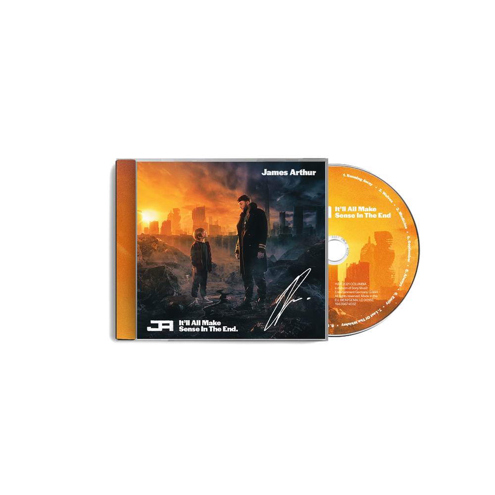 CD-Hülle mit einem Bild eines Mannes und eines Kindes in einer trostlosen Landschaft.