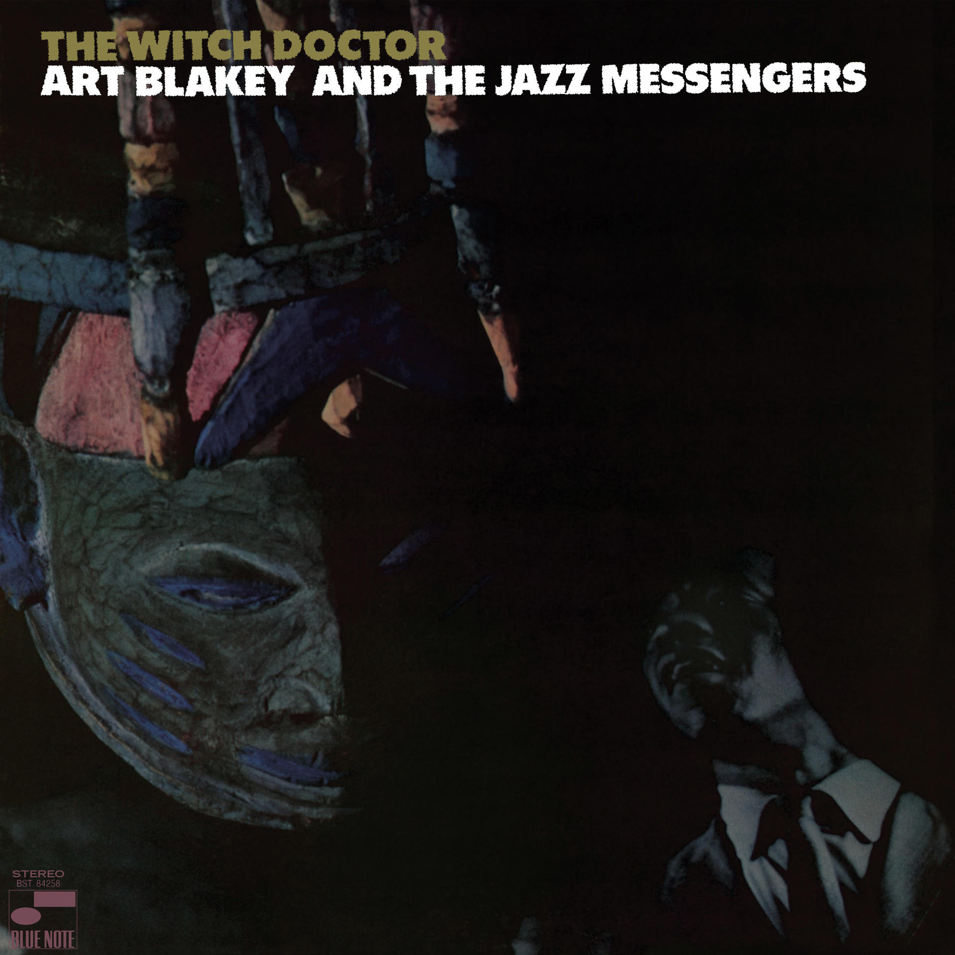 'The Witch Doctor' album borítója Art Blakey and the Jazz Messengers-től, maszkkal.