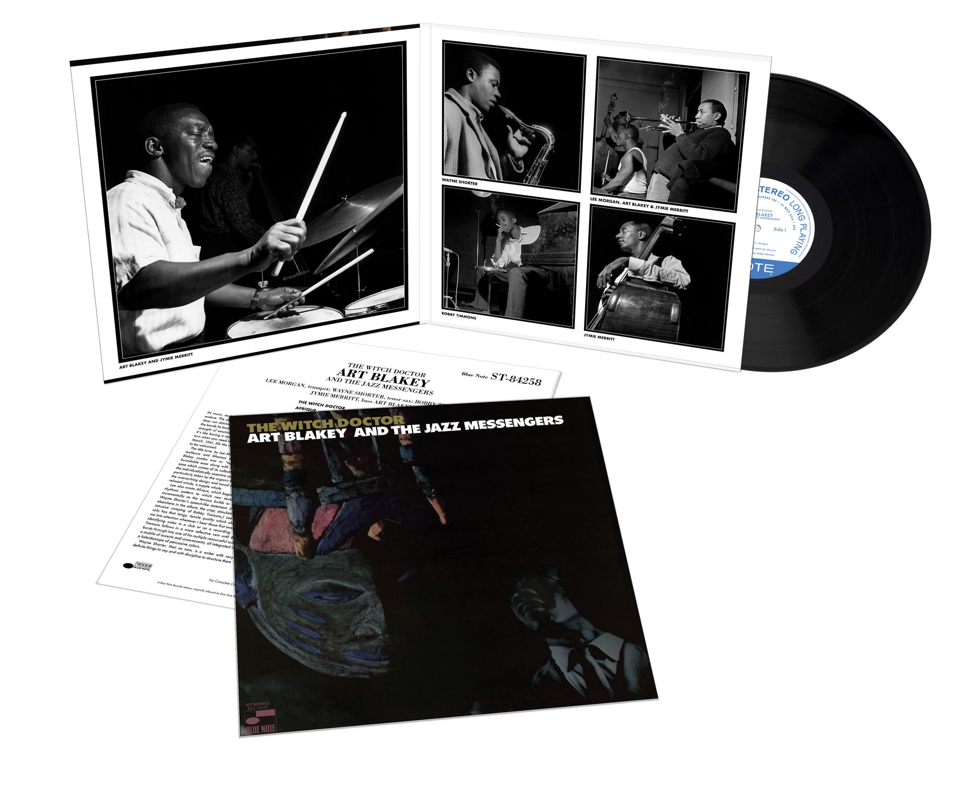 Album jazz zenészekkel. Lemezek és albumborító zenekari fotókkal és dalcímekkel.