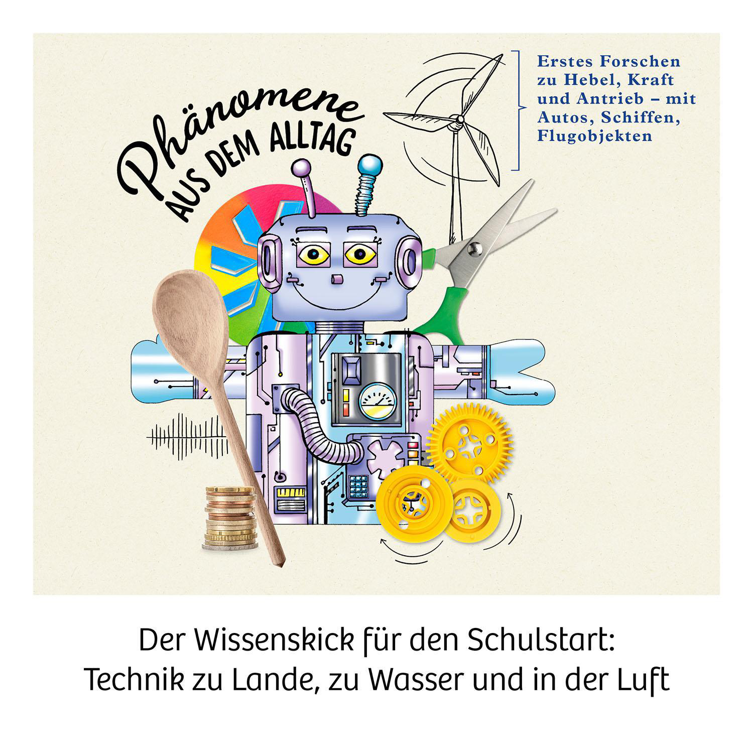 Eine bunte Illustration eines Roboters mit Werkzeugen und Text auf Deutsch.