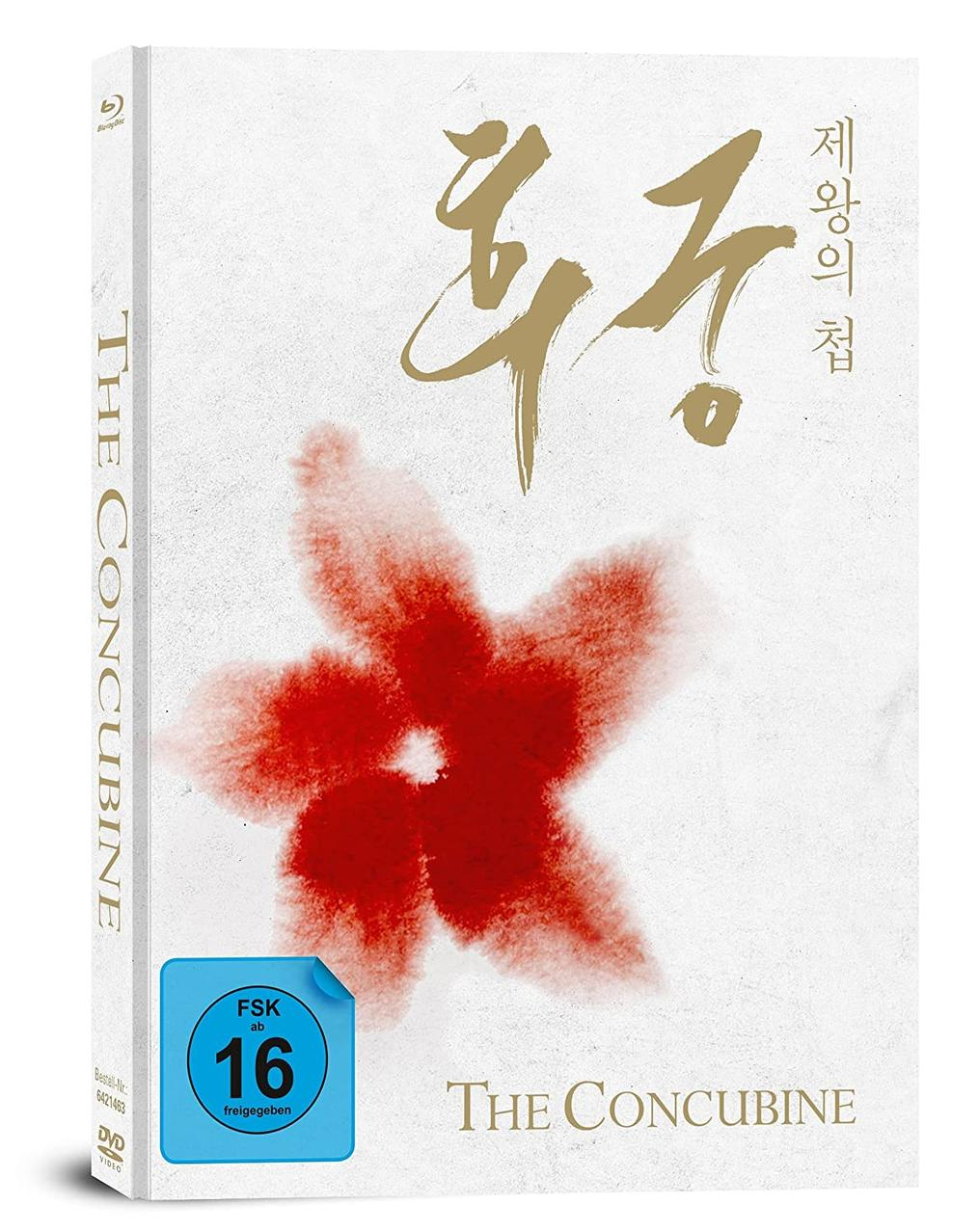 DVD-Cover von „The Concubine“ mit roter Blume und goldenem Text auf weißem Hintergrund.