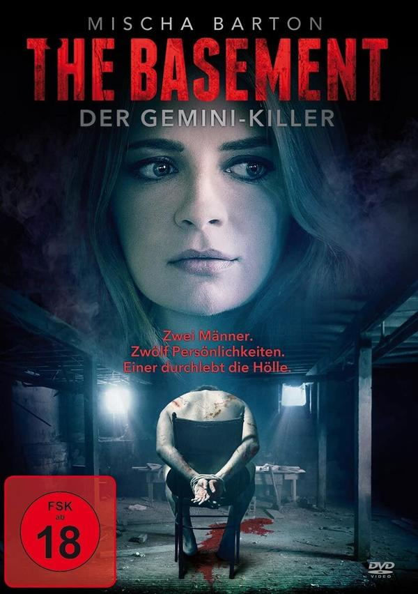 Filmplakat: Mischa Barton in 'The Basement'. Ein Mann ist an einen Stuhl gefesselt.