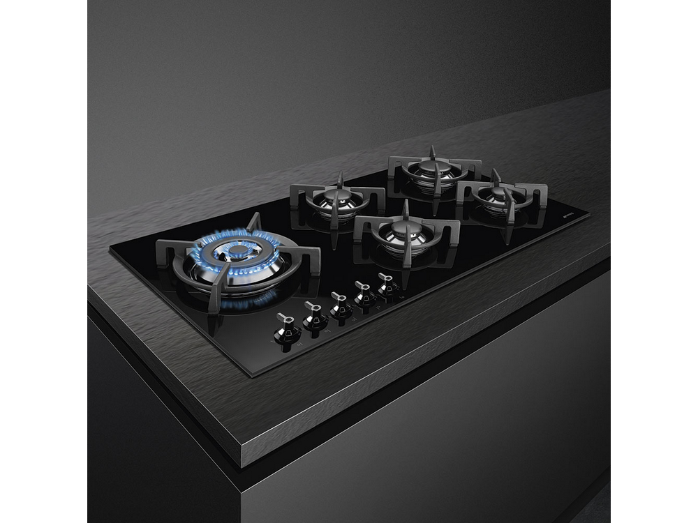 Encimera - Smeg PV395LCN, Gas Natural, Inducción, 5 quemadores, Negro
