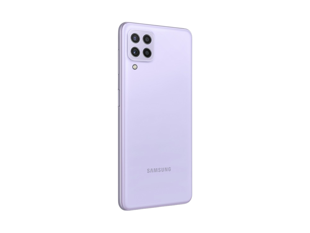 Un teléfono Samsung con la parte trasera morada y múltiples cámaras.
