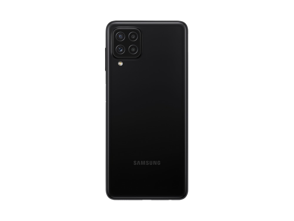 La parte trasera de un teléfono Samsung negro con cámara.